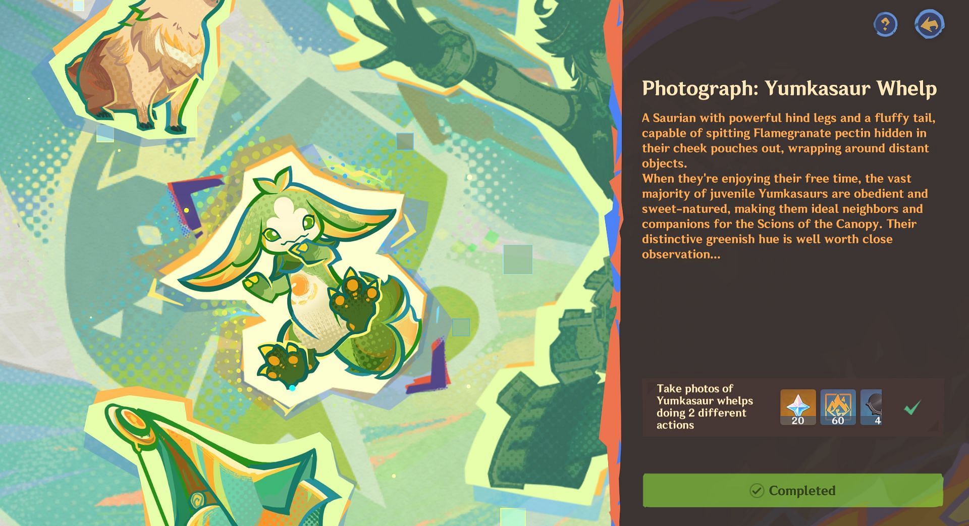 This article provides the location and a guide on how to complete the Yumkasaur Whelp photography challenge (Image via HoYoverse) 