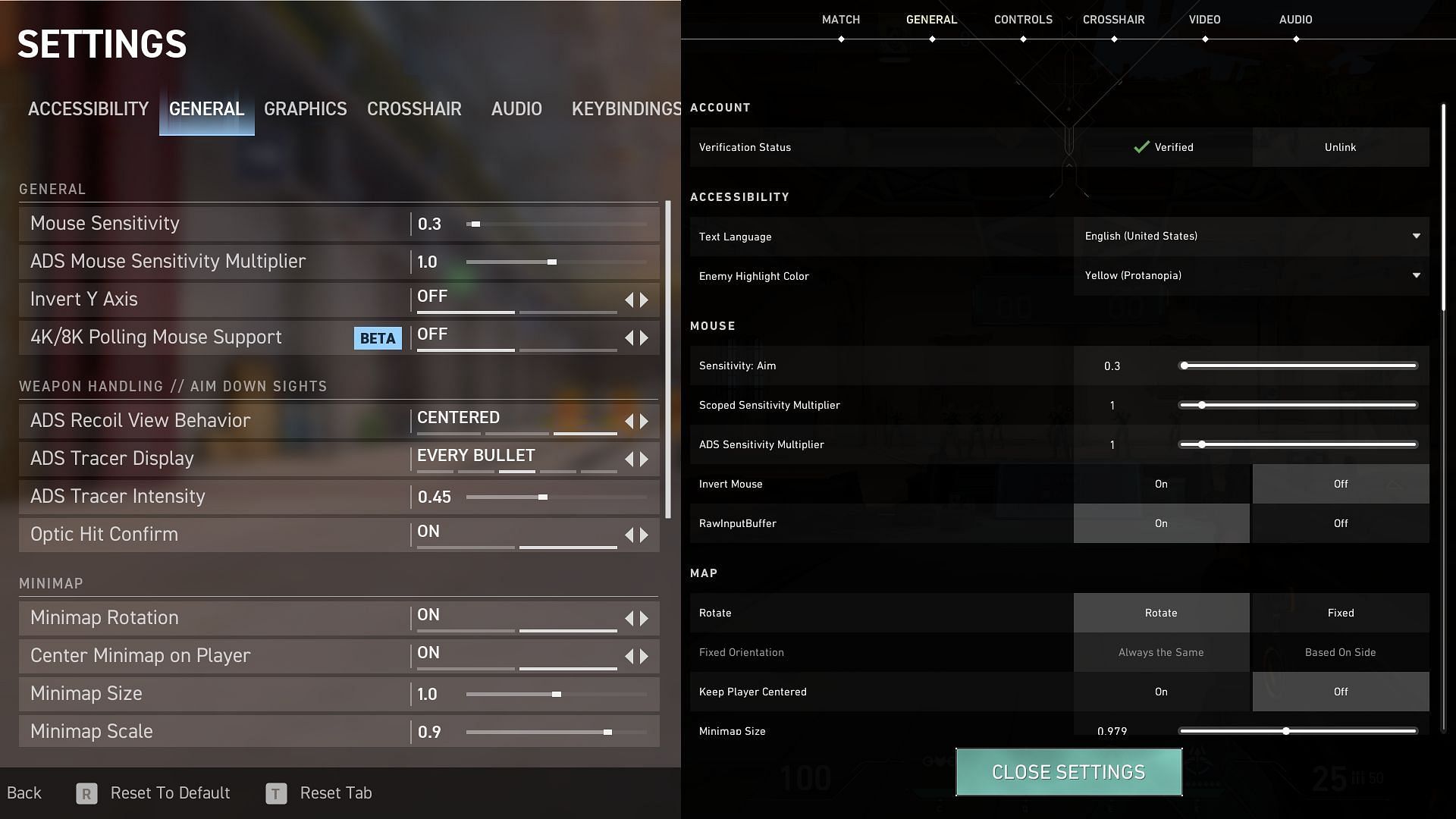 Spectre Divide and Valorant mouse settings menu (Image Mountaintop Studios and Riot Games)