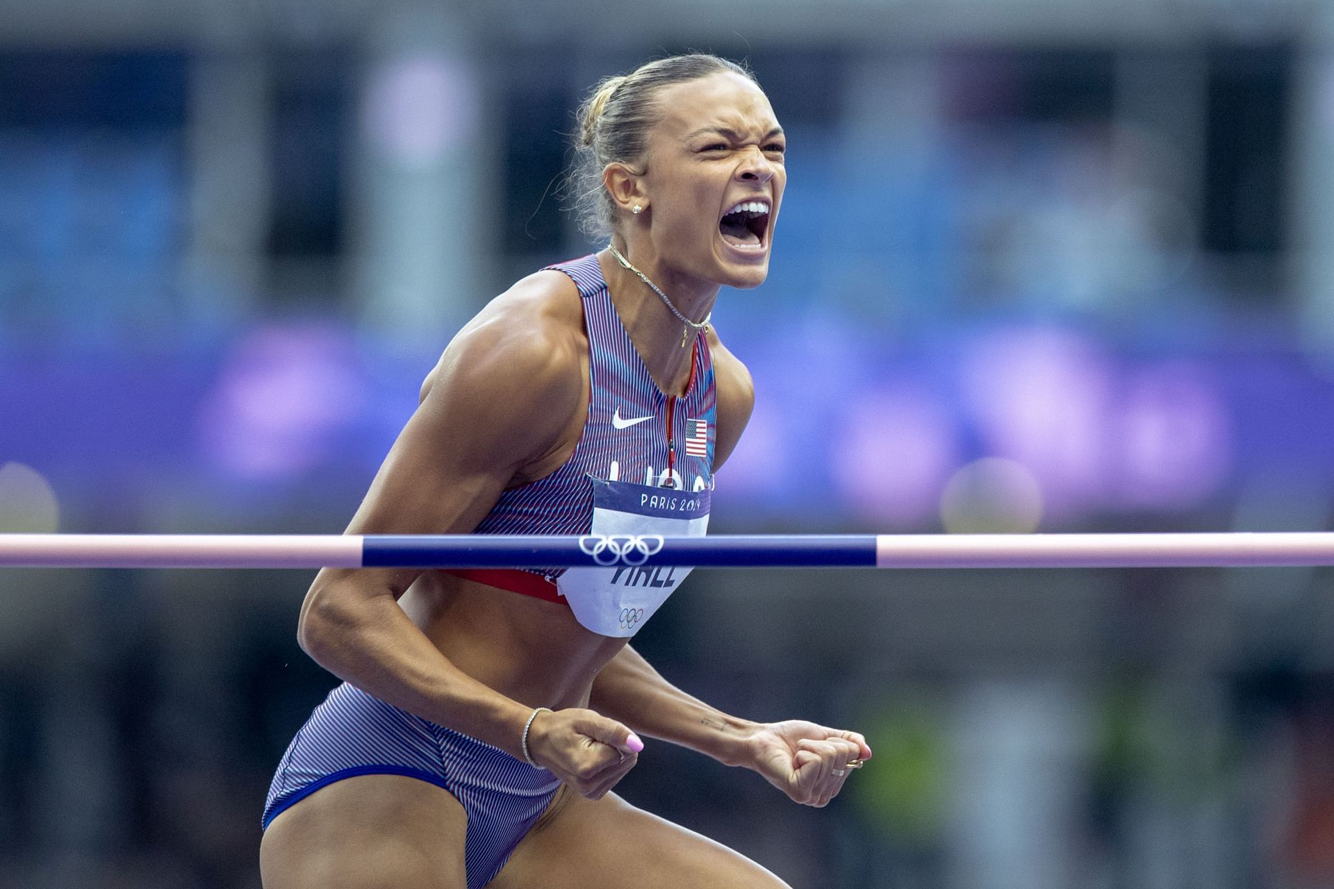 Anna Hall at the Paris Olympics 2024. (Photo by Tim Clayton/Corbis via Getty Images)