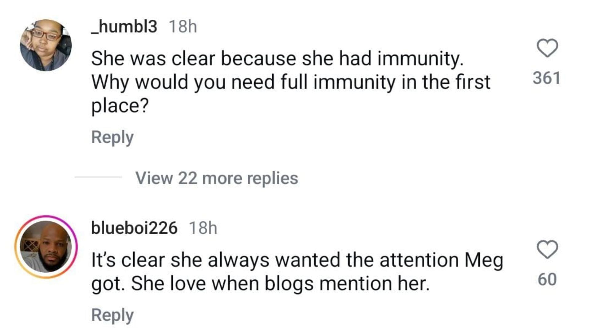 Netizens react as Kelsey Nicole talks about Megan&#039;s shooting (Image via Instagram/@_humbl3 and @blueboi226)