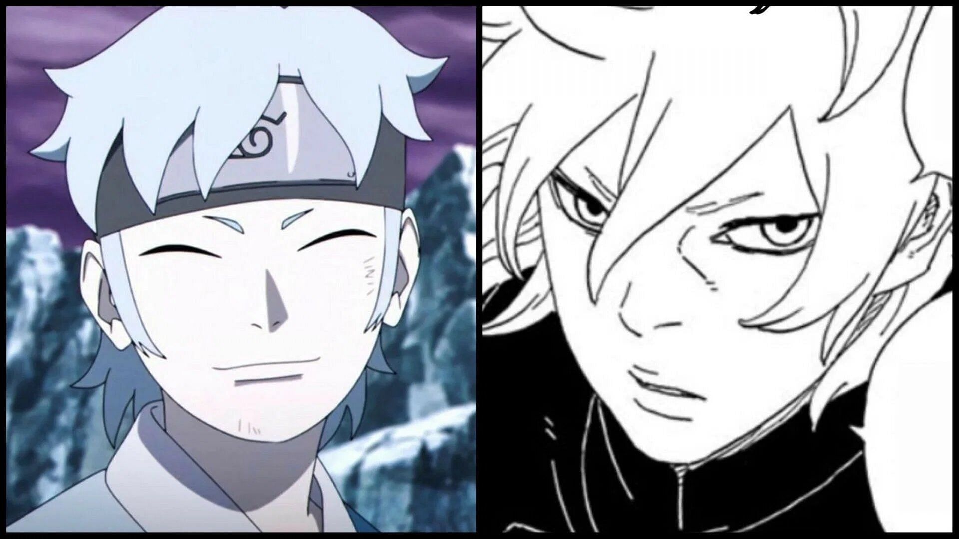 Mitsuki&#039;s character designs before and after the time skip (Image via Studio Pierrot and Shueisha)