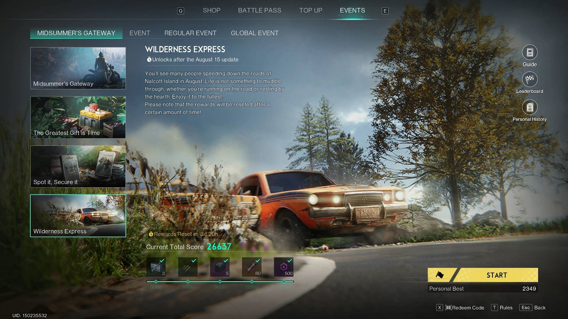 You can start the Wilderness Express from the Events menu (Image via Starry Studio)