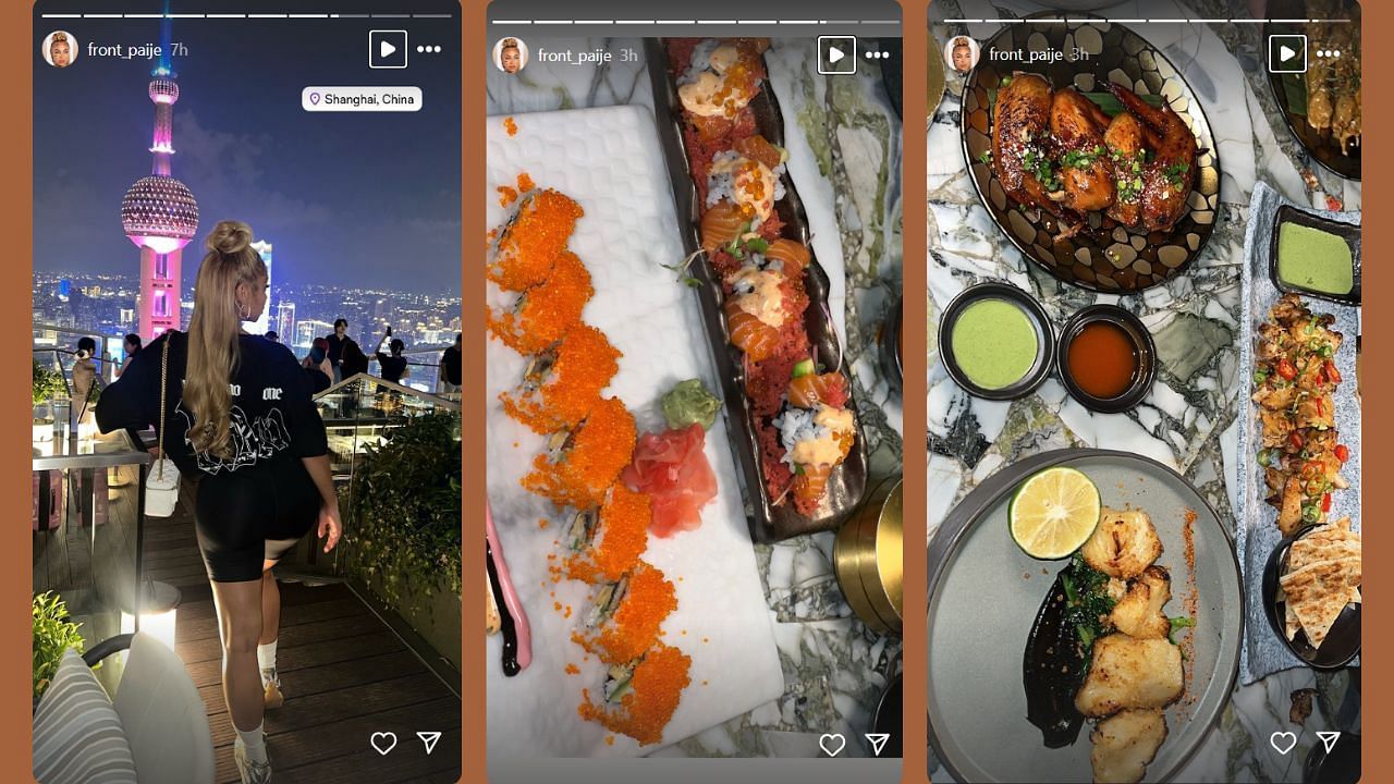 Paije Speights shows off sushi and Chinese delicacies in her Instagram story. (Credits: @front_paije/Instagram)