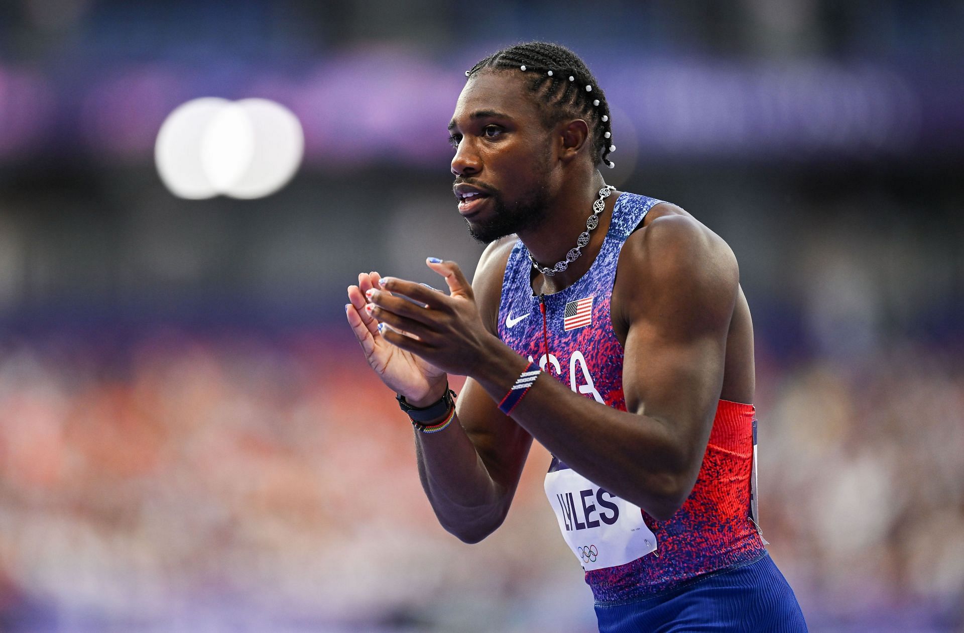 Noah Lyles before competing in the men&#039;s 200m final during the 2024 Summer Olympic Games in Paris, France. (Photo via Getty Images)