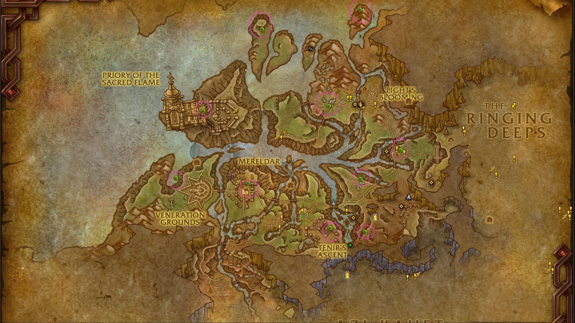 These are all the Hallowfall Skyriding Glyph locations (Image via Blizzard Entertainment)