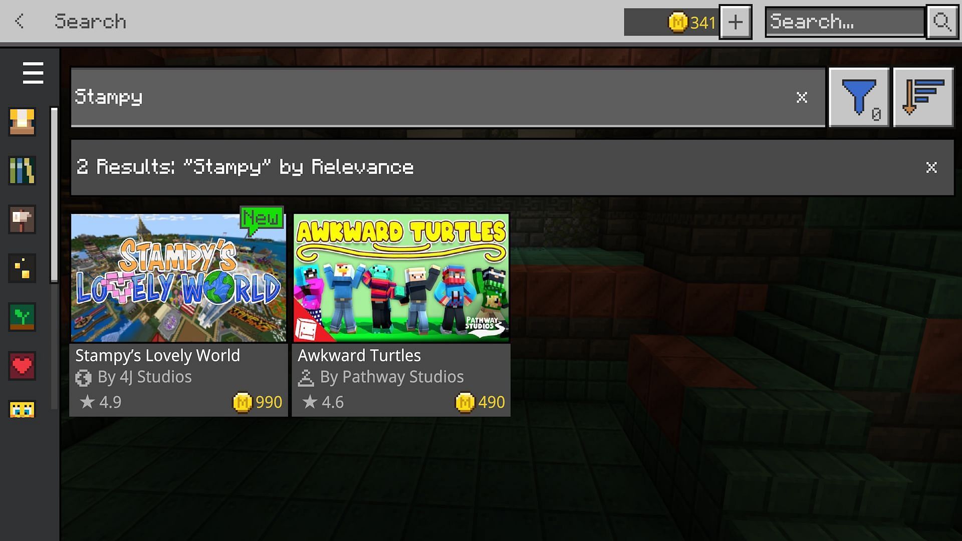 The search results for &quot;Stampy&quot; (Image via Mojang)