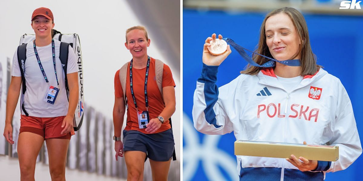 Iga Swiatek with Daria Abramowicz (L) and Swiatek with her Bronze medal (R) [Image Source: Getty Images]