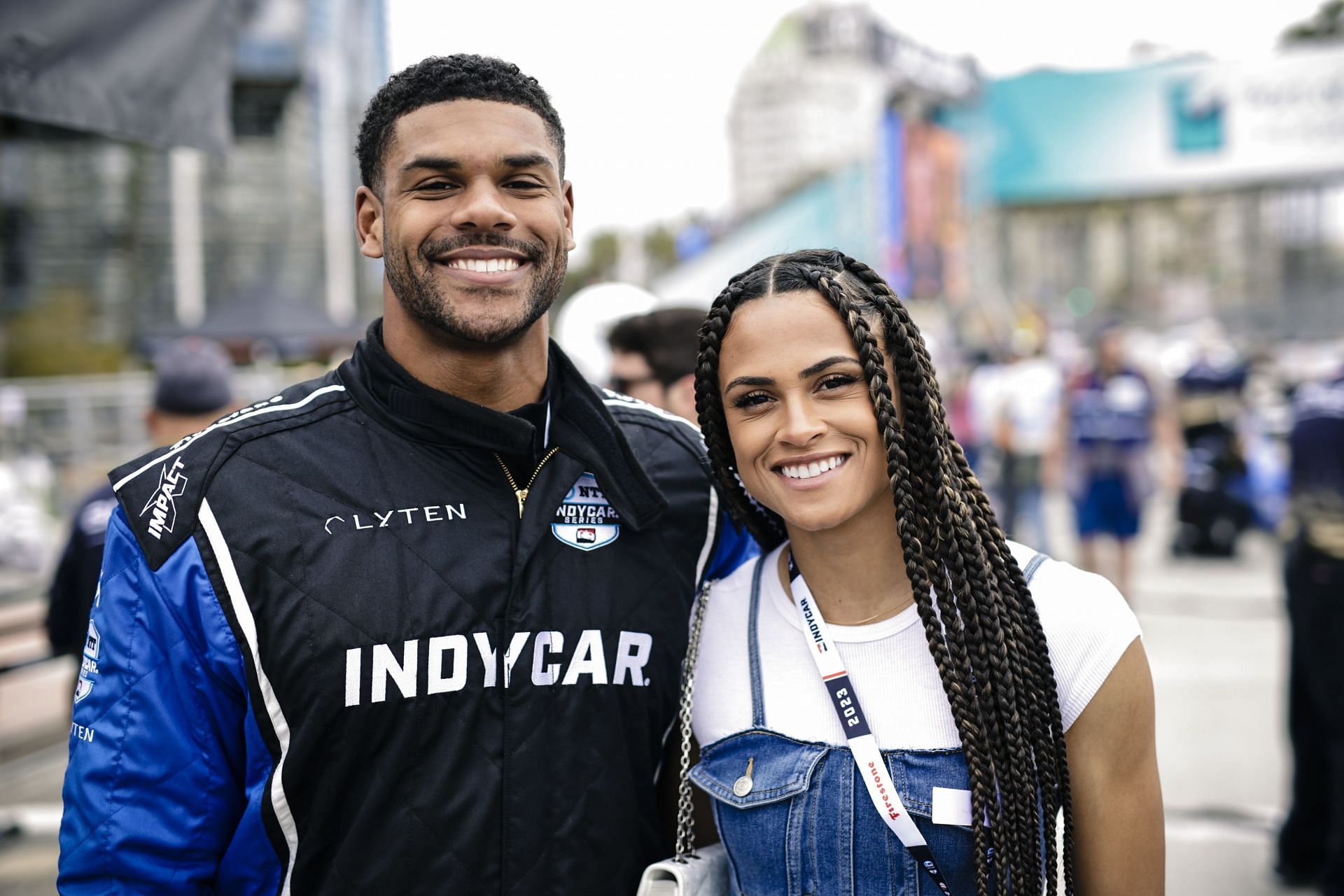 Andre Levrone Jr. and Sydney McLaughlin-Levrone at the 2023 Acura Grand Prix Of Long Beach. (Photo by Greg Doherty/Getty Images)