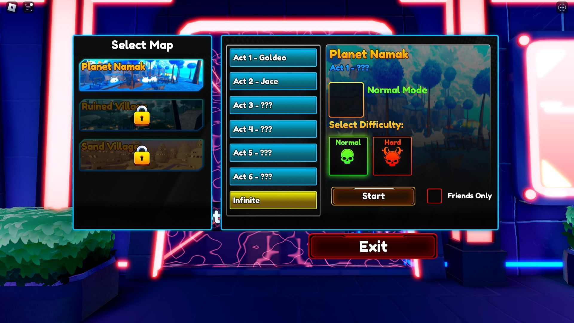 The Story Mode has different chapters with various acts (Image via Roblox)