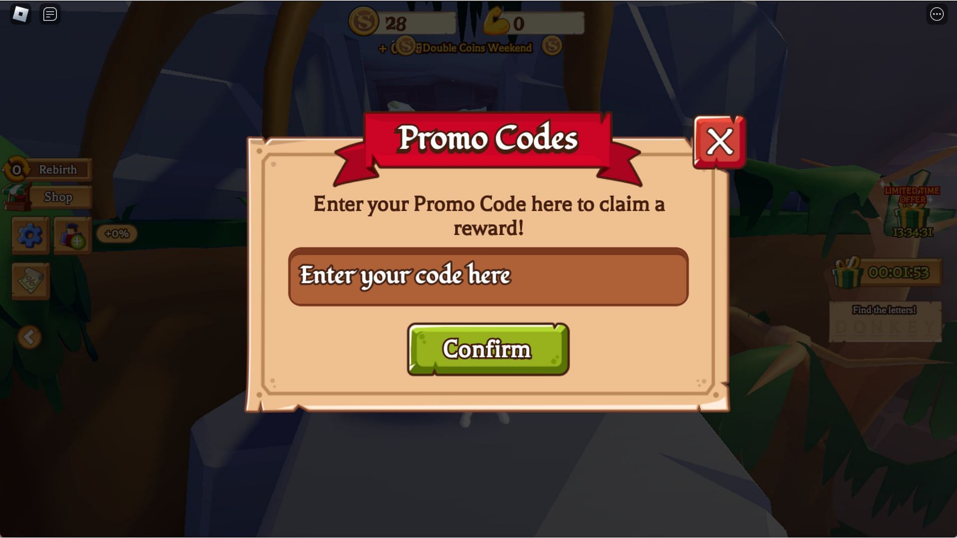 Redeem the active code (Image via Roblox)