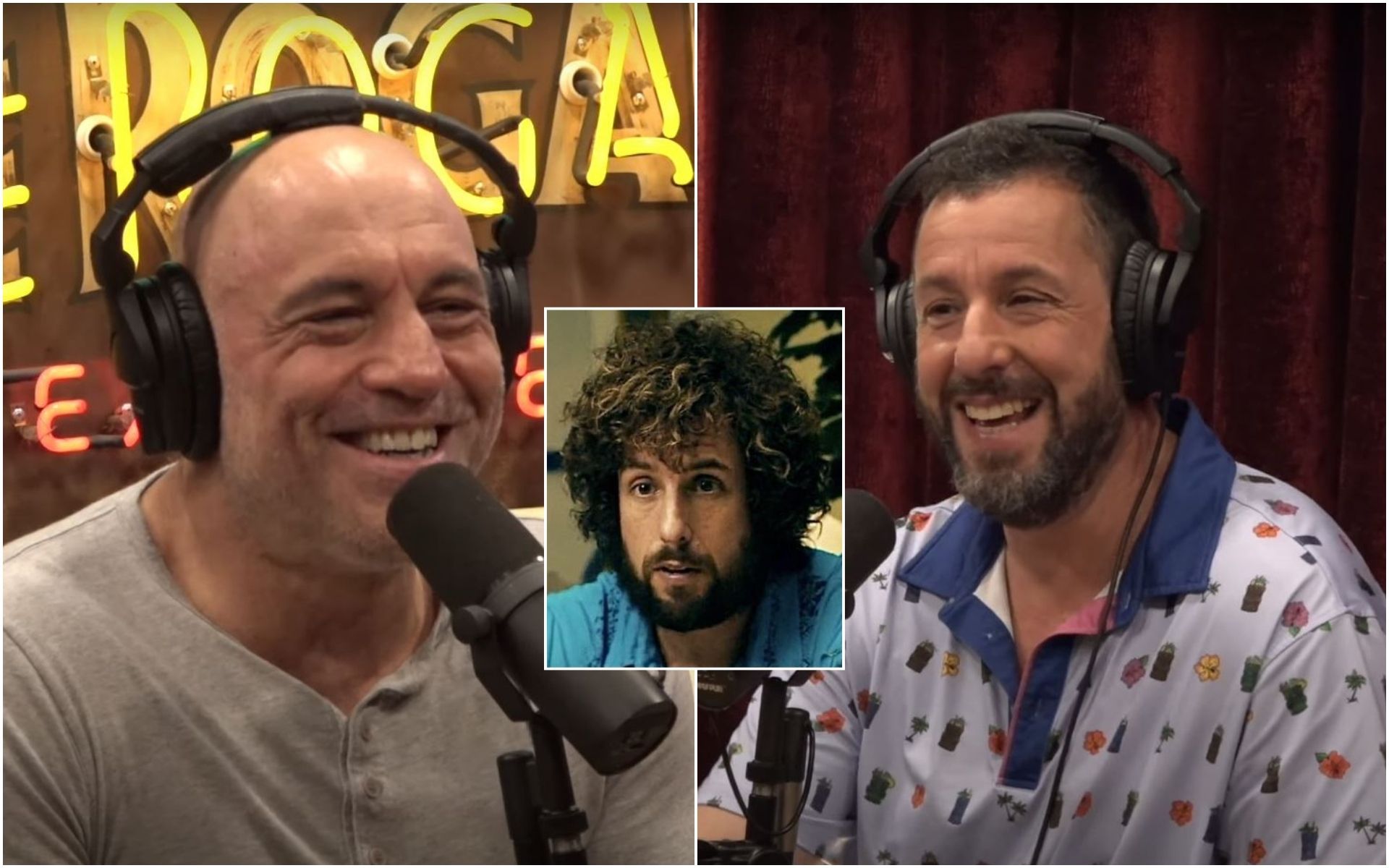 Joe Rogan (left) and Adam Sandler (right) hilariously discuss why it would be hard to have a sequel of &quot;You Don