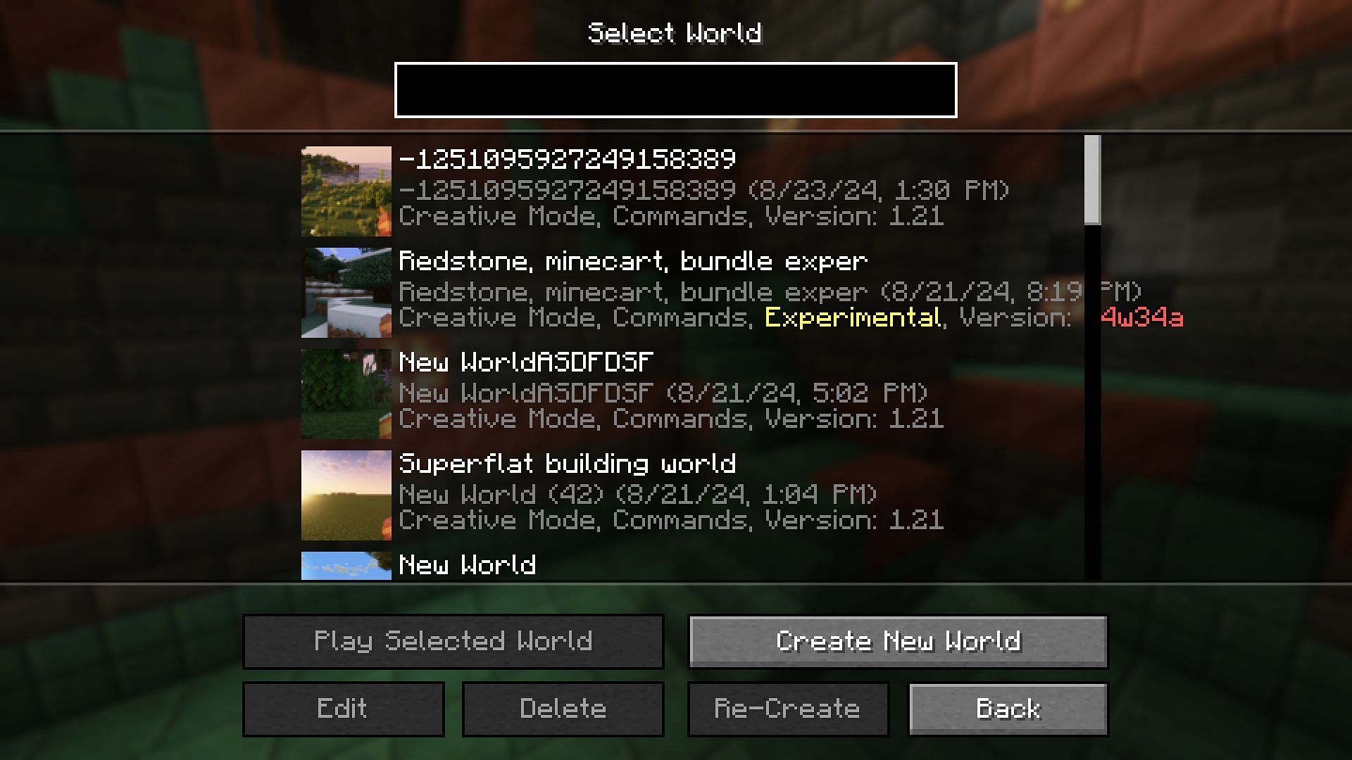 A list of available worlds (Image via Mojang)