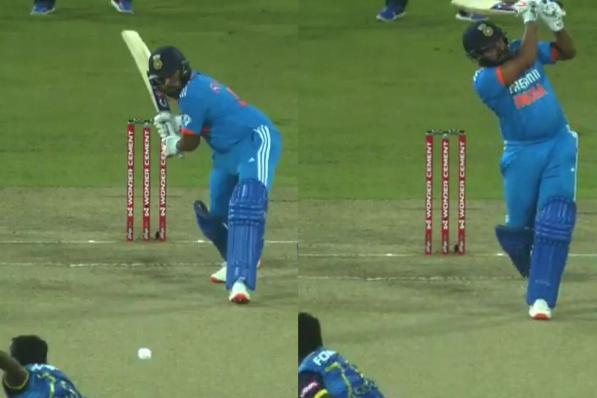 Rohit Sharma smashes a six on the second ball of India&rsquo;s innings (Image via X/@SonySportsNetwk)