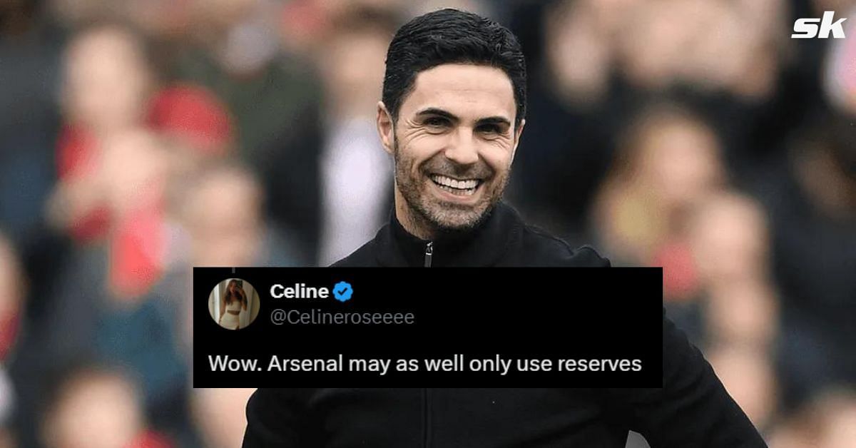 Fans react as Arsenal learn their UCL 24/25 league stage opponents. (Picture Credits: Getty, Twitter - @Celineroseeee)