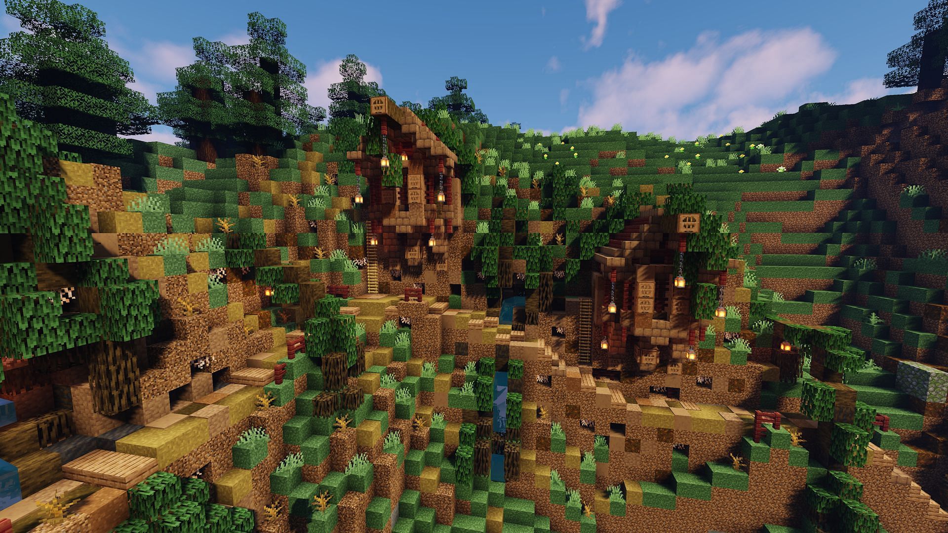 An example of an overgrown cliffside base (Image via Mojang)