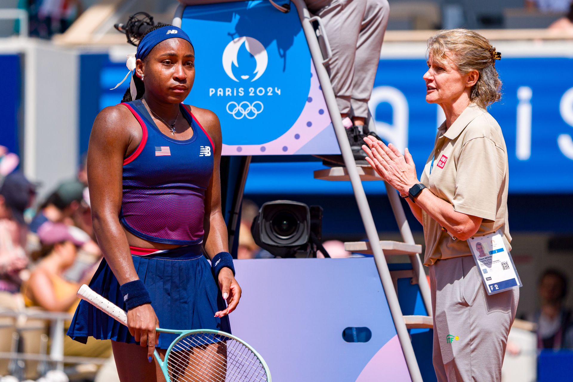 Coco Gauff is in tears at the 2024 Paris Olympics. (Getty)