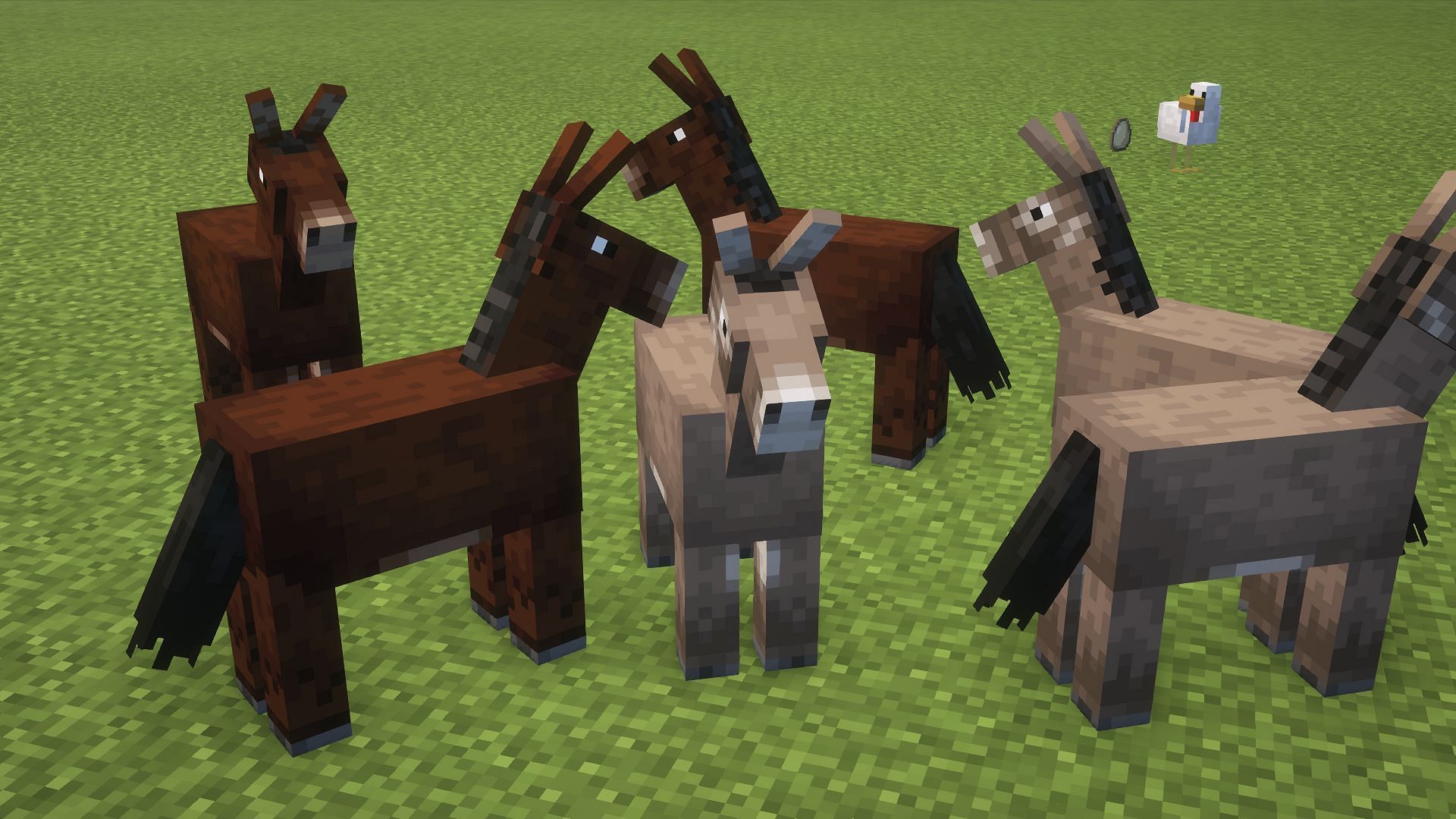 Donkeys and mules are almost identical tameable mobs, all the way down to their designs (Image via Mojang)