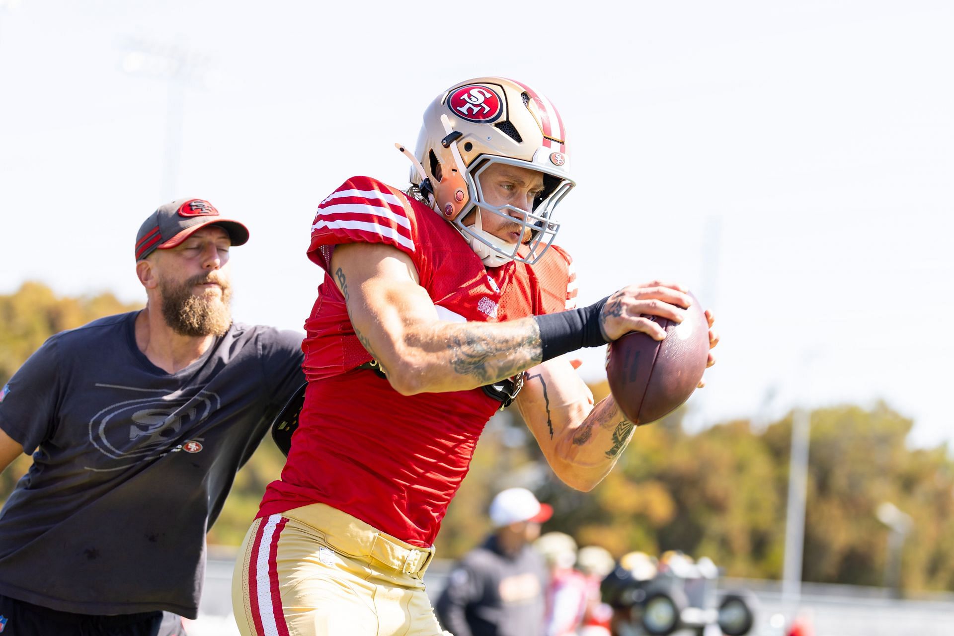 San Francisco 49ers TE George Kittle at the team&#039;s training camp (Source: Getty)