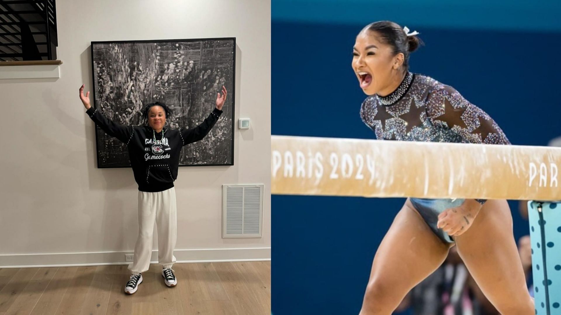 South Carolina coach Dawn Staley and gymnast Jordan Chiles (IG handles) 