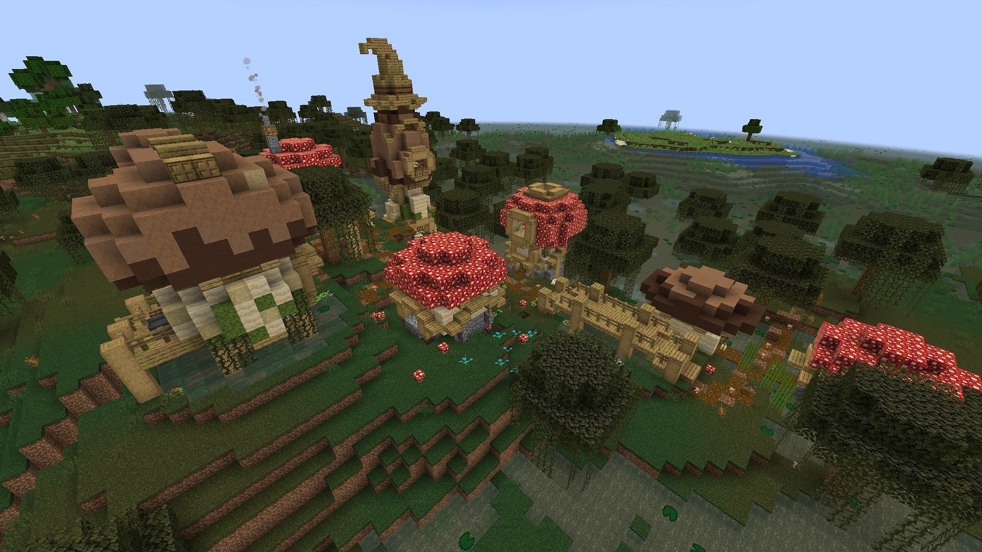 A Ribbits mod swamp village (Image via Mojang)