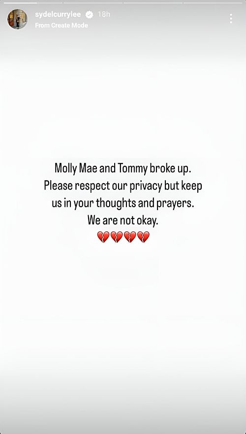 Sydel Curry's IG story on Tommy Fury and Molly Mae's breakup