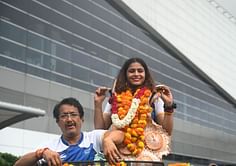 [Watch] Manu Bhaker receives a grand welcome at her maternal grandmother’s residence in Jhajjar