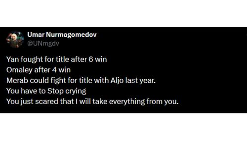 Nurmagomedov's tweet regarding Dvalishvili's comments [Image courtesy: @UNmgdv - X]