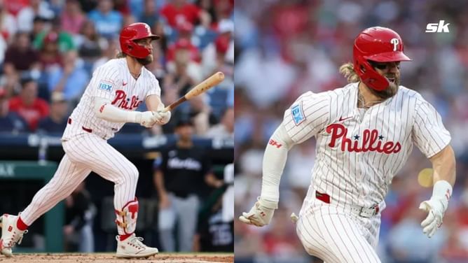 PHOTO: Bryce Harper shows off crayon bats designed by his kids for Players’ Weekend