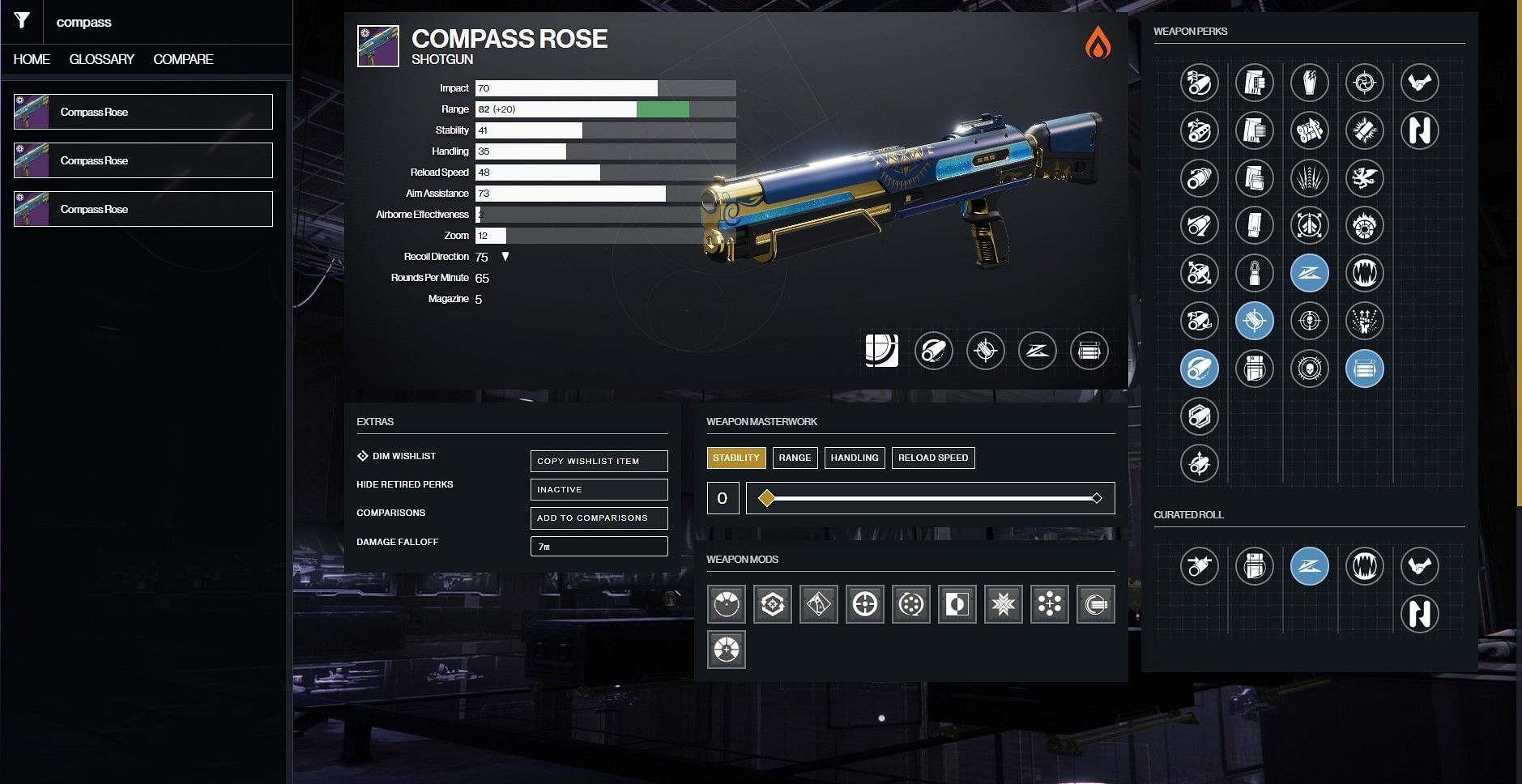 Compass Rose PvP god roll (Image via D2Gunsmith/Bungie)