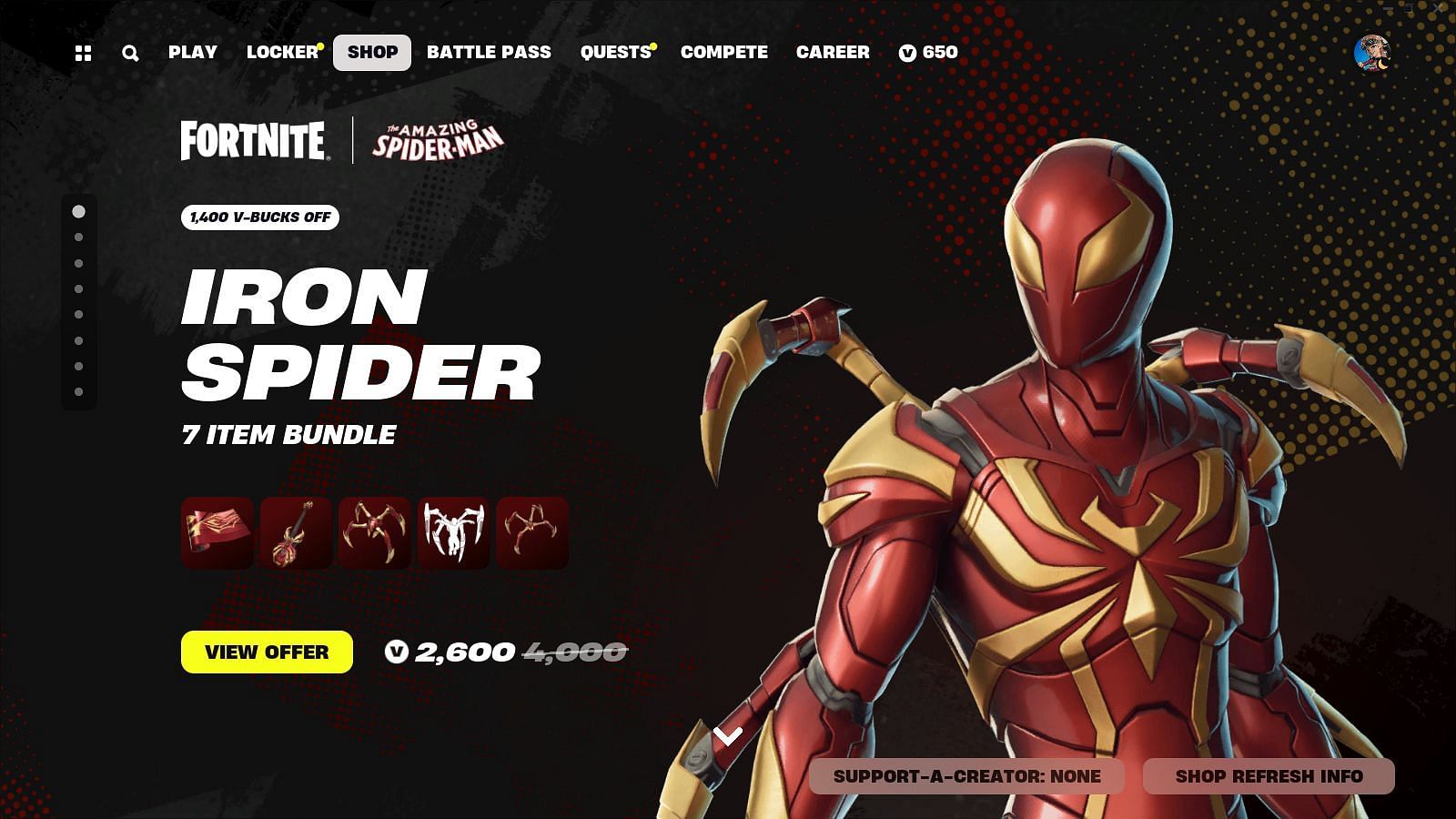 You can now purchase the Iron Spider skin in Fortnite (Image via Epic Games)