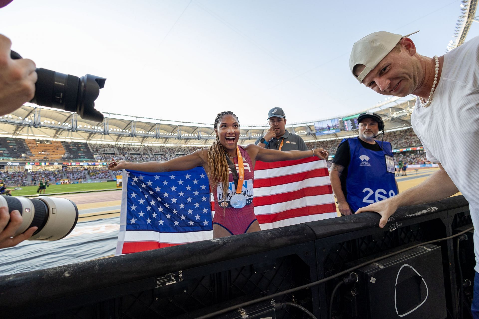 Hunter Woodhall and Tara Davis-Woodhall at the Paris Olympic Games 2024  - Source: Getty