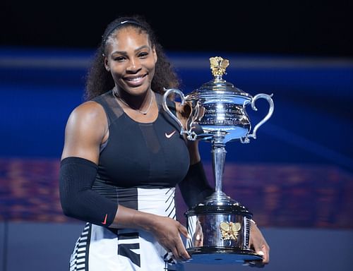 Serena Williams with the Australian Open trophy (Source: Getty)