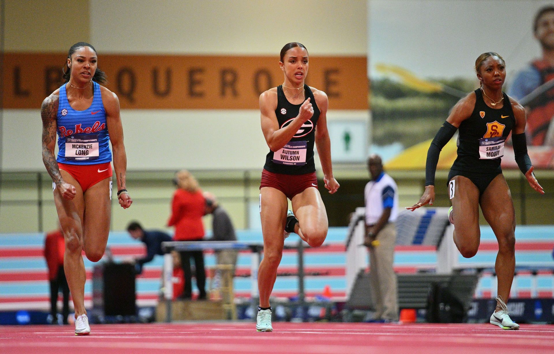 McKenzie Long (L) in action at the 2023 NCAA Division I Indoor Track Championships [Image Source: Getty]