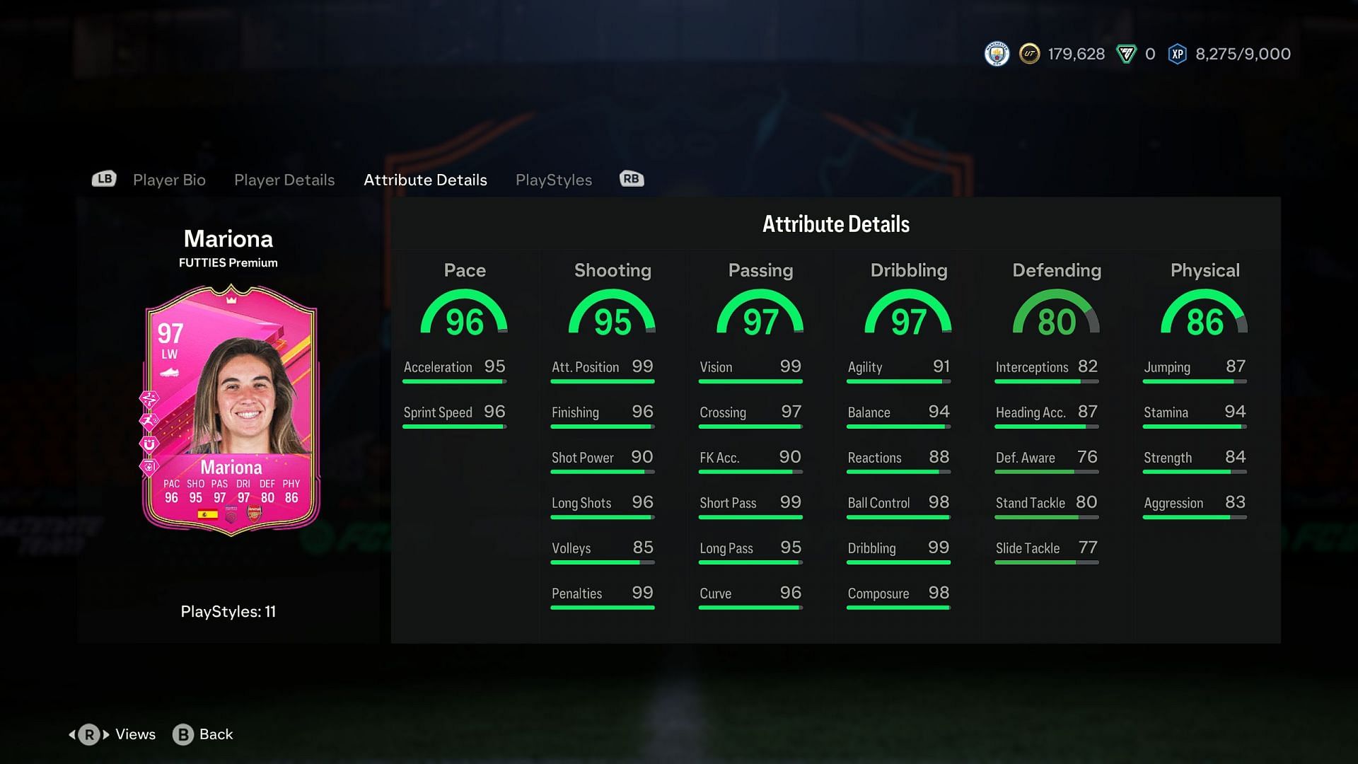 Stats of the FUTTIES Mariona (Image via EA)