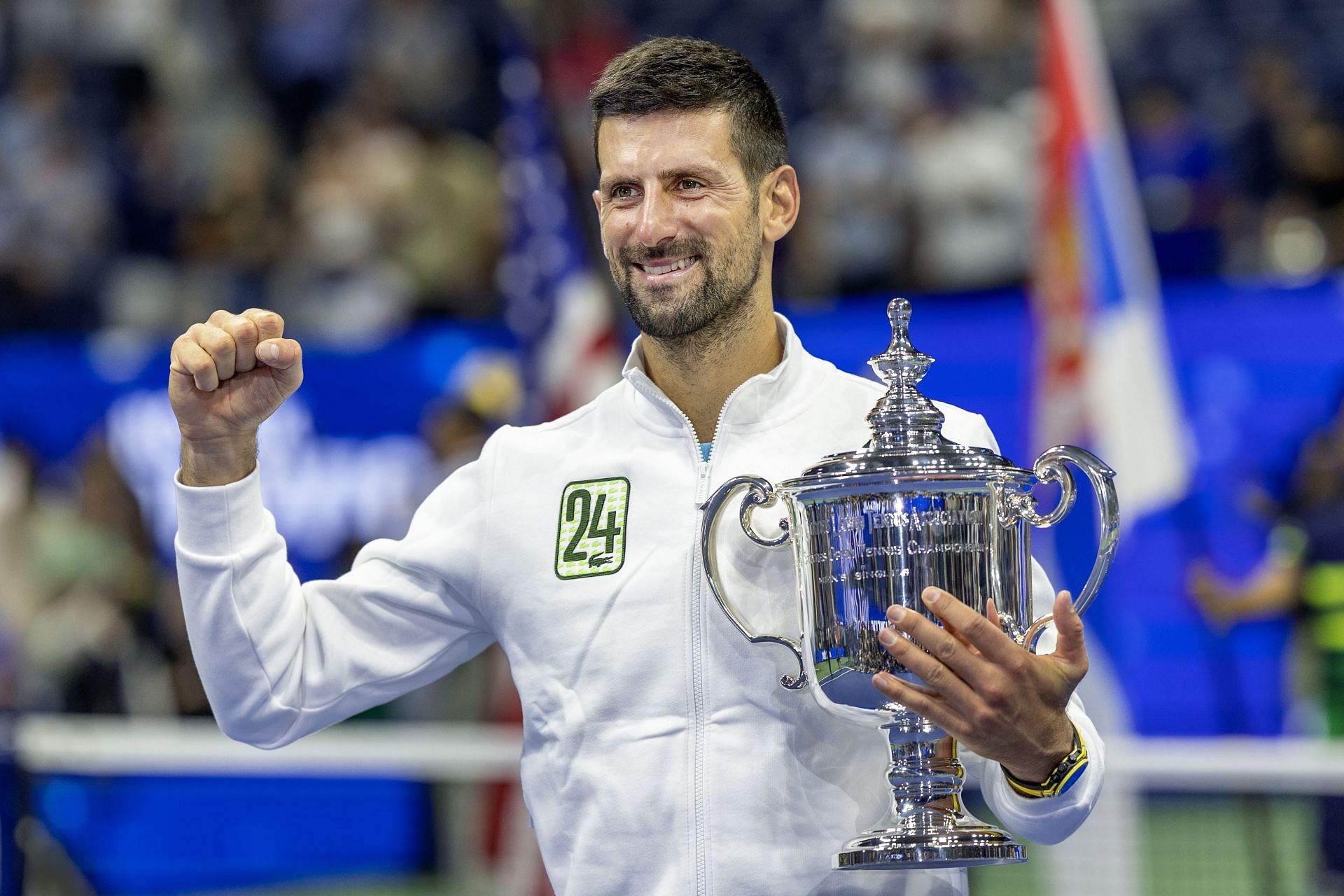 The Serb with the 2023 US Open trophy (Source: Getty)