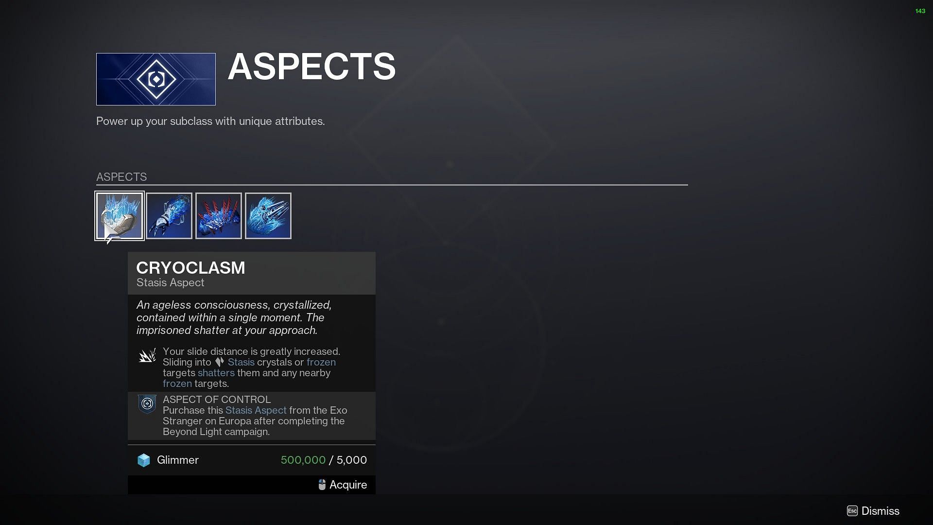 Cryoclasm Aspect (Image via Bungie)