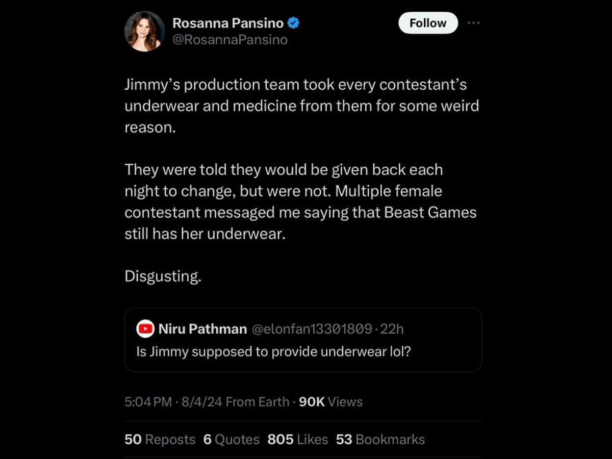 Pansino makes allegations regarding the upcoming Beast Games series (Image via X/Rosanna Pansino)