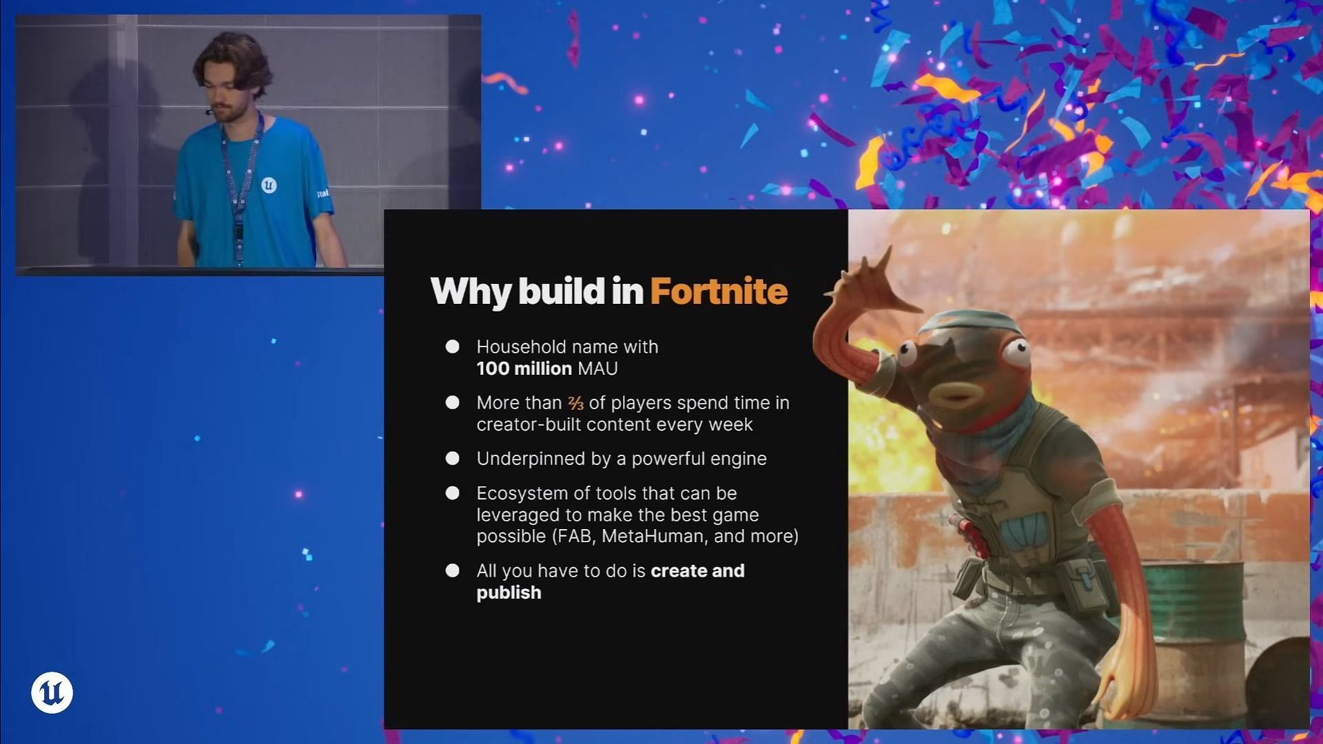 Fortnite UEFN promotion during Unreal Fest 2024 (Image via YouTube || @UnrealEngine)