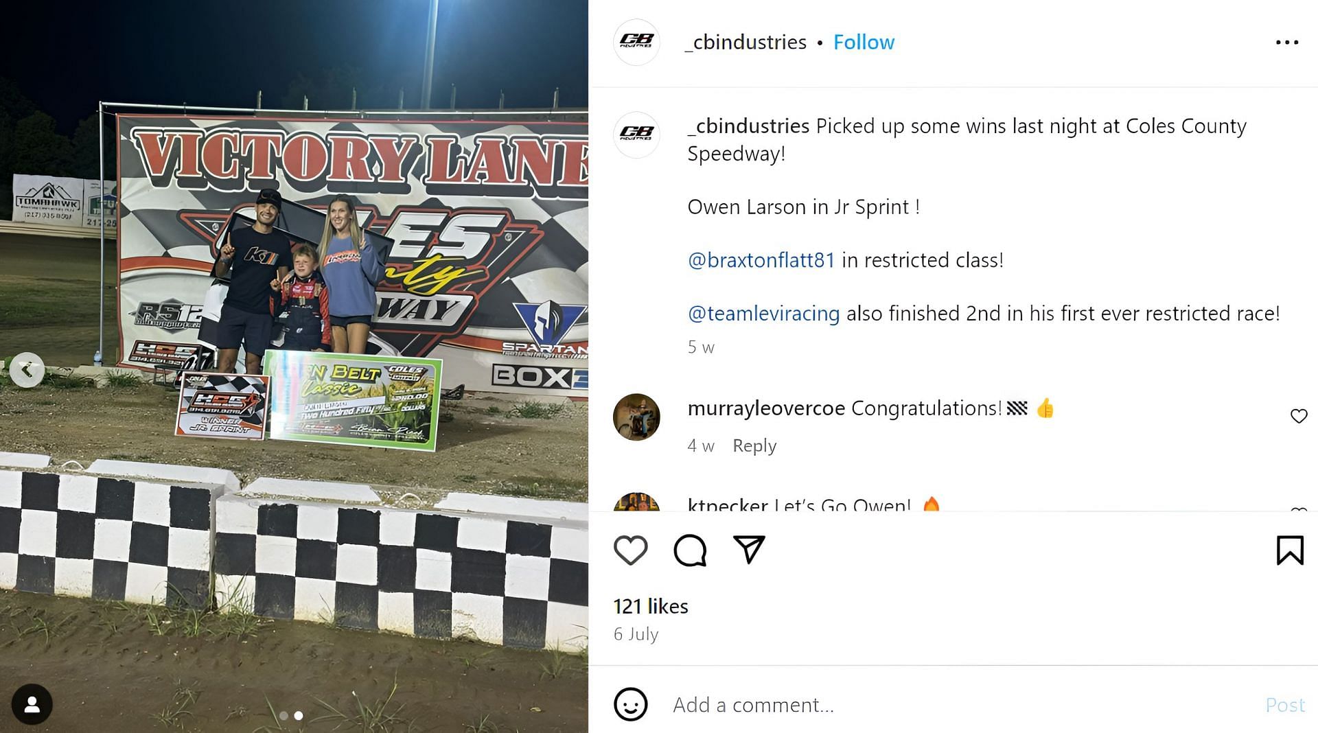 Owen&#039;s win photos via CB Industries&#039; Instagram. (@_cbindustries)