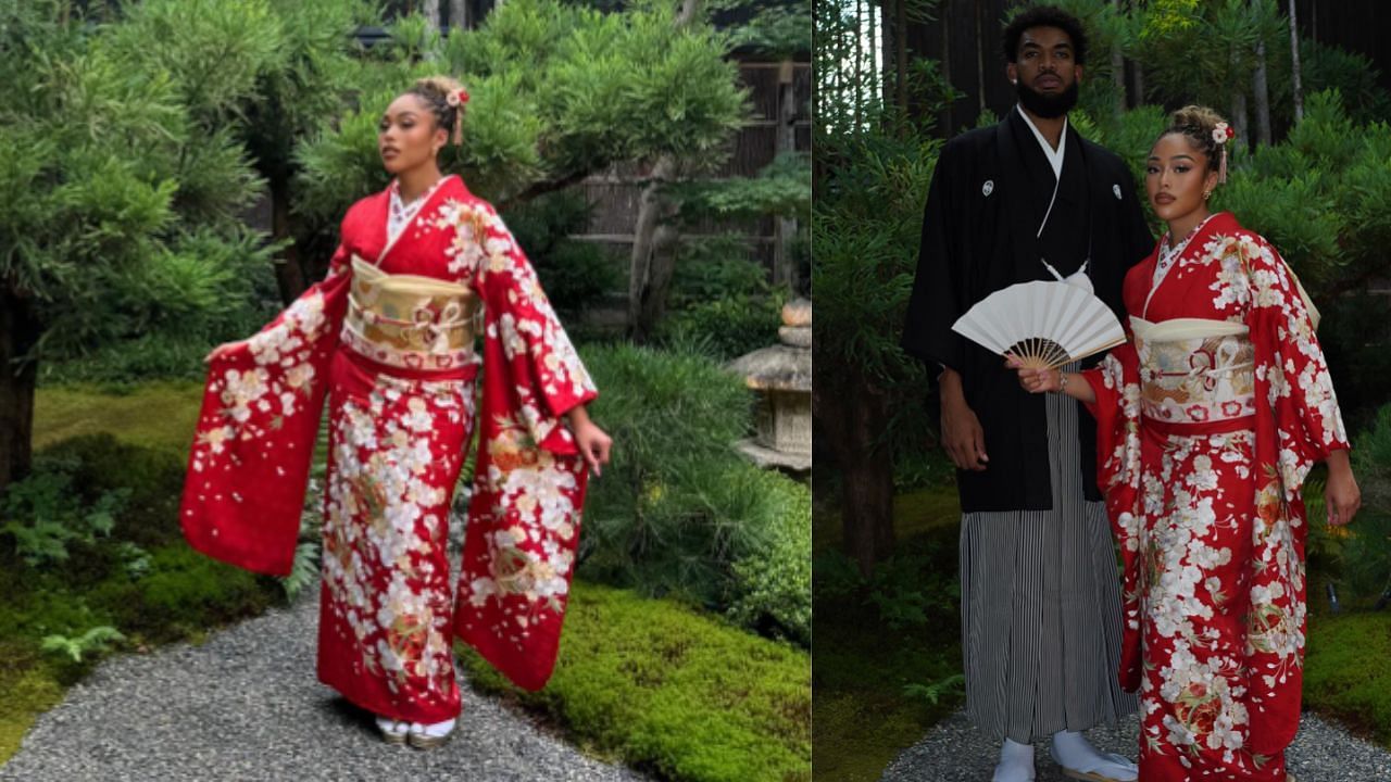 Karl-Anthony Towns and his girlfriend Jordyn Woods experience a full Kimono Ceremony in Japan. [photo: @jordynwoods]