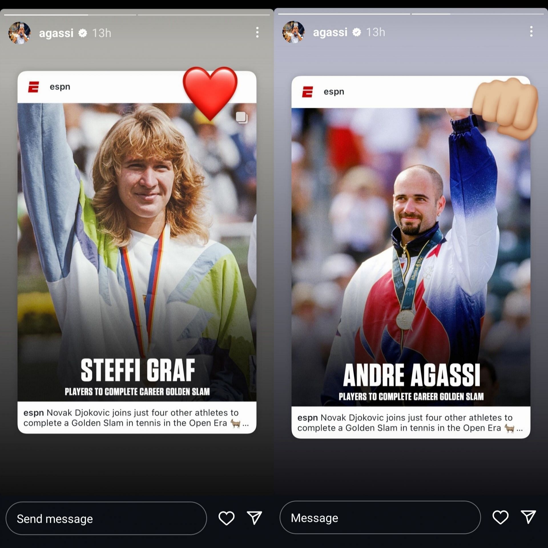 Screen grab of Andre Agassi&#039;s Instagram stories