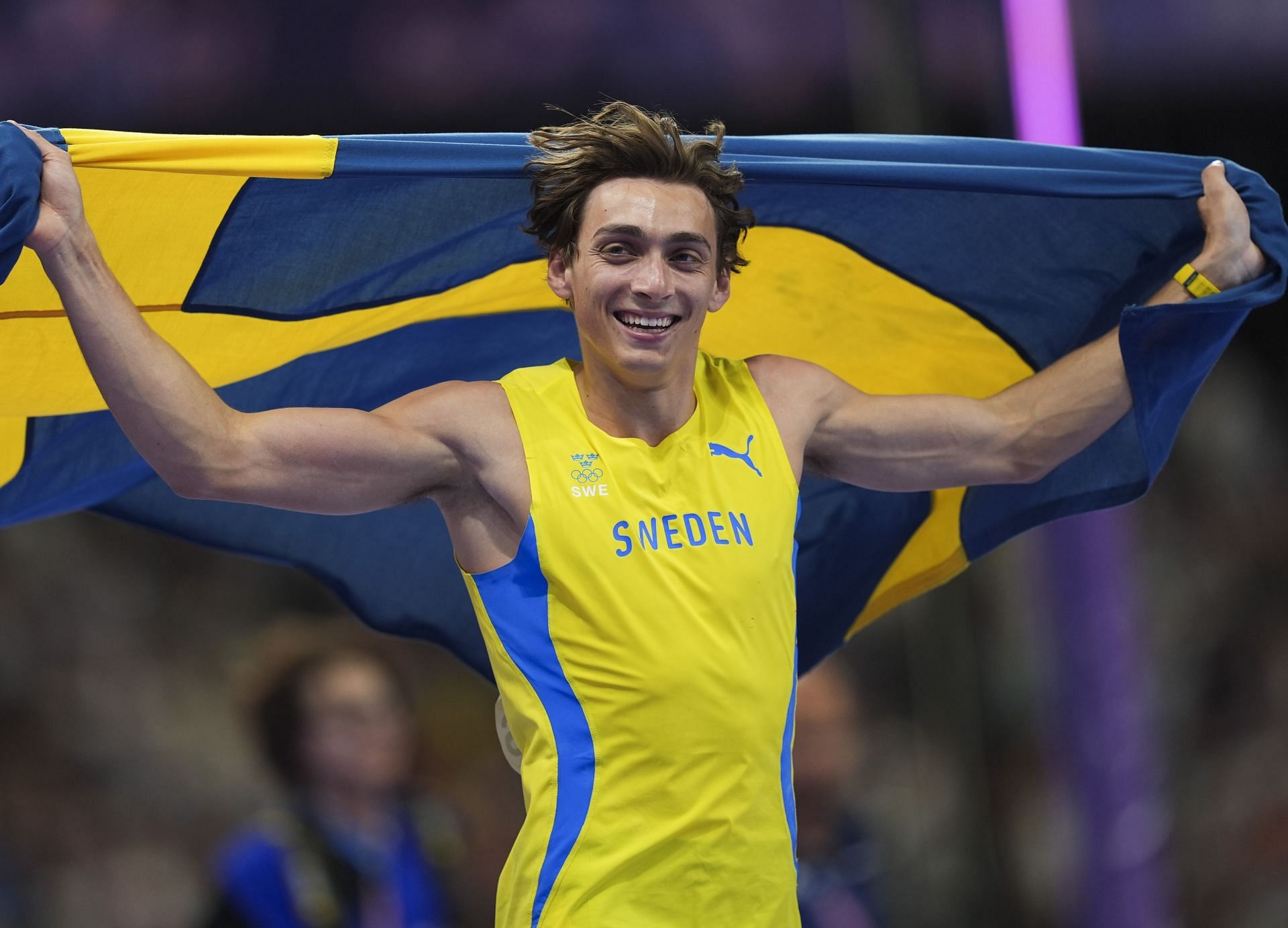 Mondo Duplantis during the Men&#039;s Pole Vault Final at the Olympic Games 2024 in Paris, France. (Photo via Getty Images)