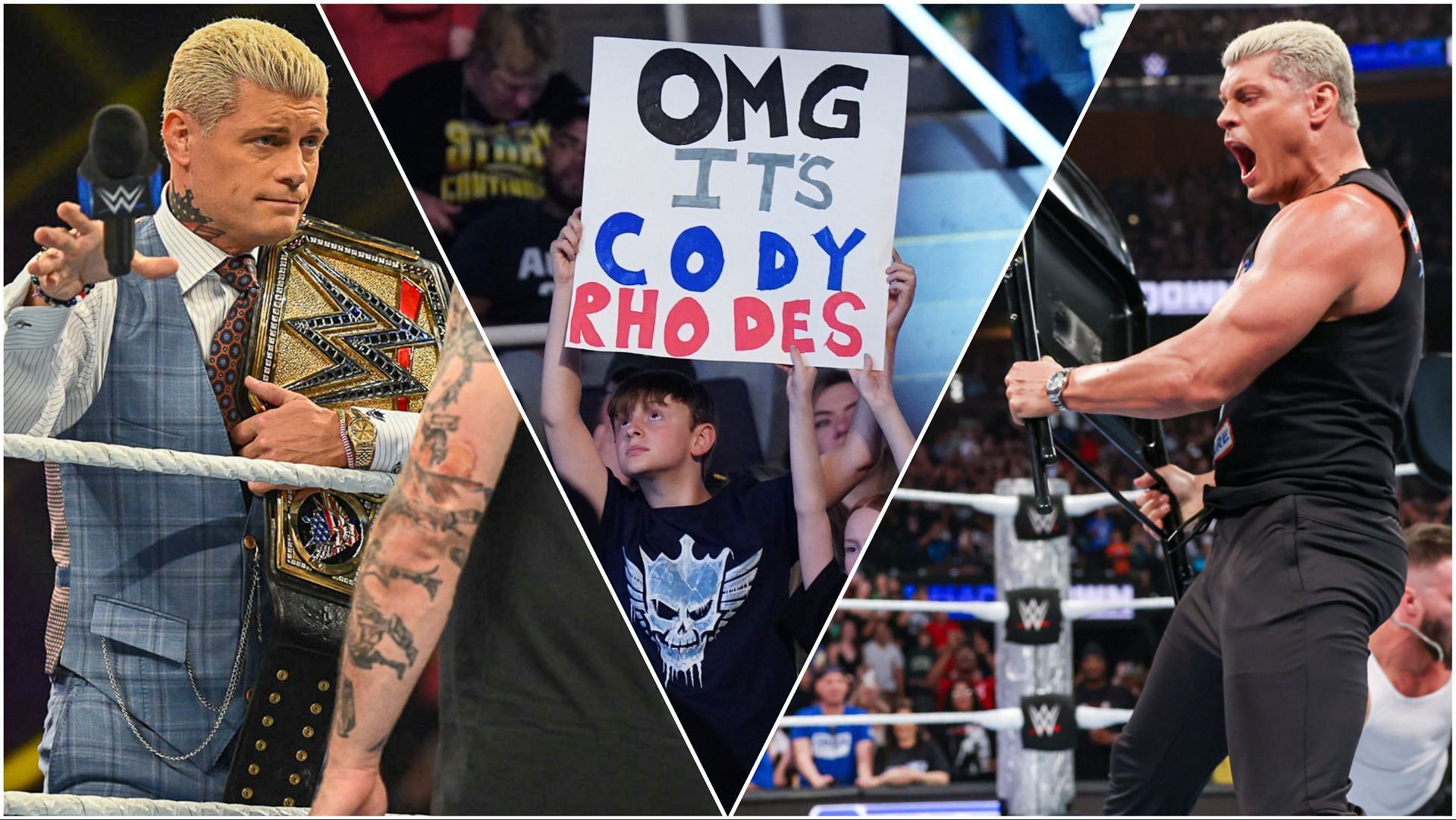 Cody Rhodes in action on WWE SmackDown, a Cody fan at SmackDown