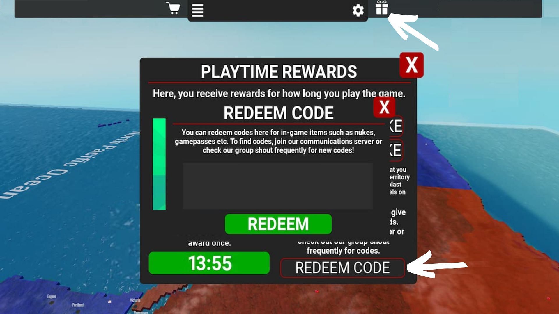 Redeem the active code (Image via Roblox)