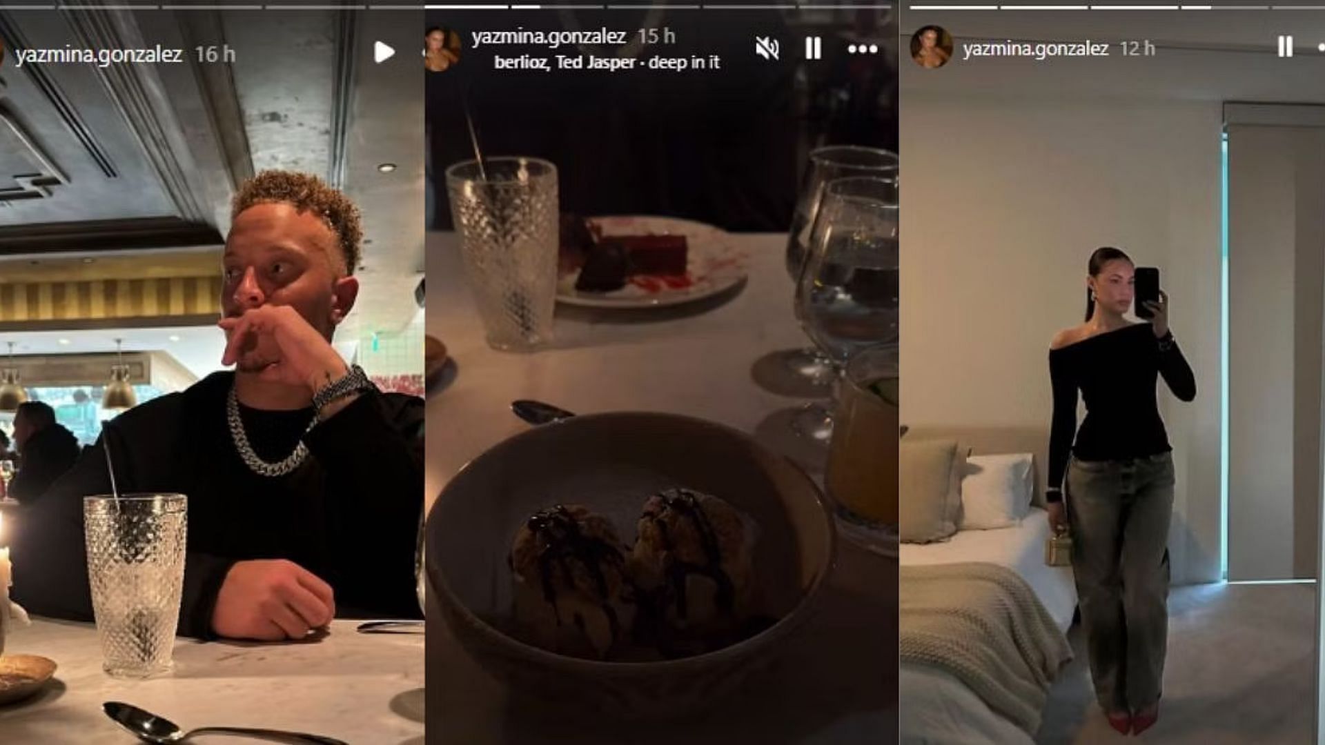 Spencer Rattler and girlfriend Yazmina Gonzales enjoy a romantic dinner date together [Image credit: @yazmins.gonzalez IG]