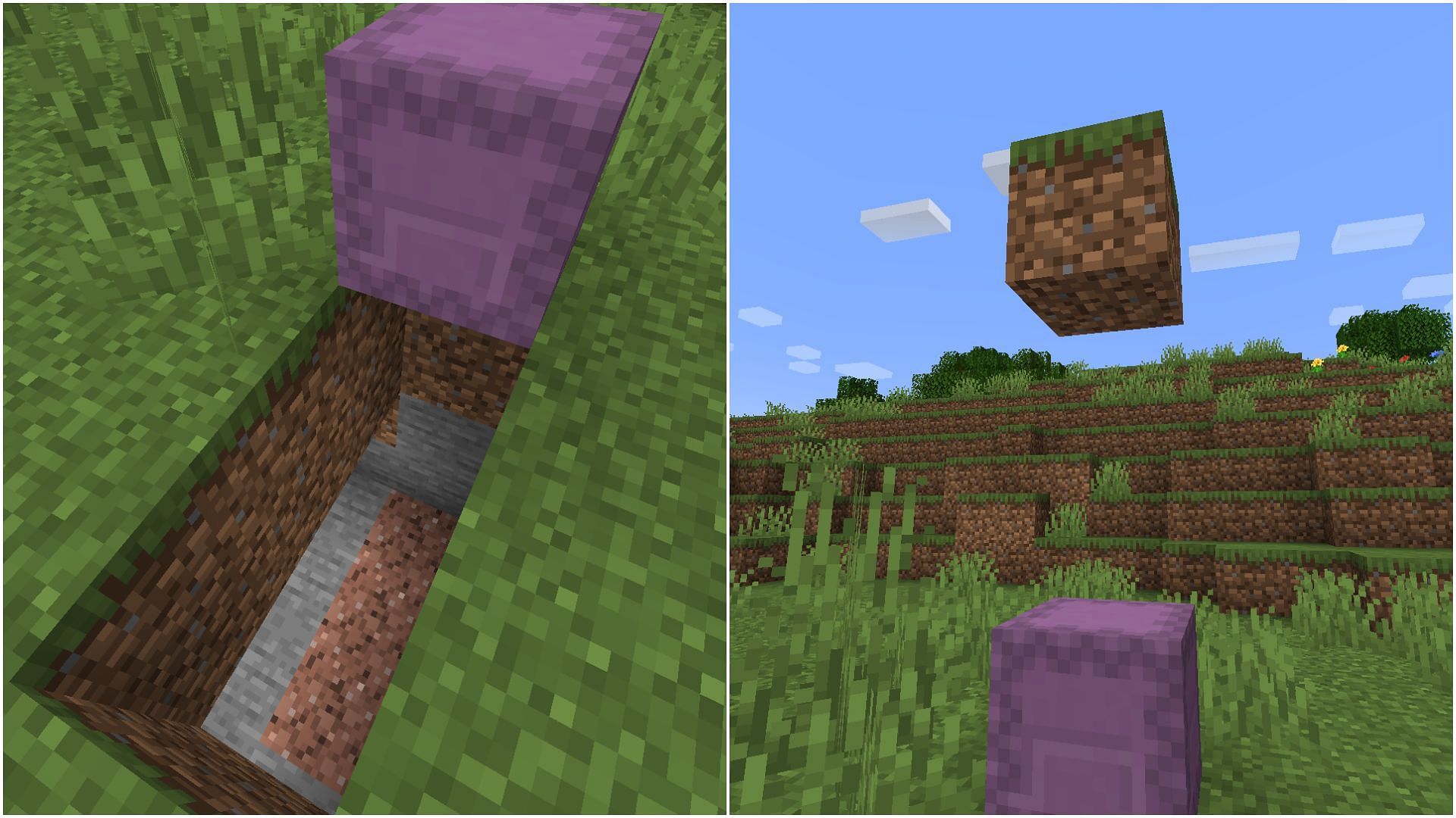 Place the shulker box on top of the hole and place a block two blocks above the shulker box (Image via Mojang Studios)