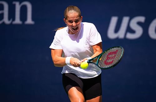 Jelena Ostapenko during a practice session ahead of the 2024 US Open (Source: Getty)