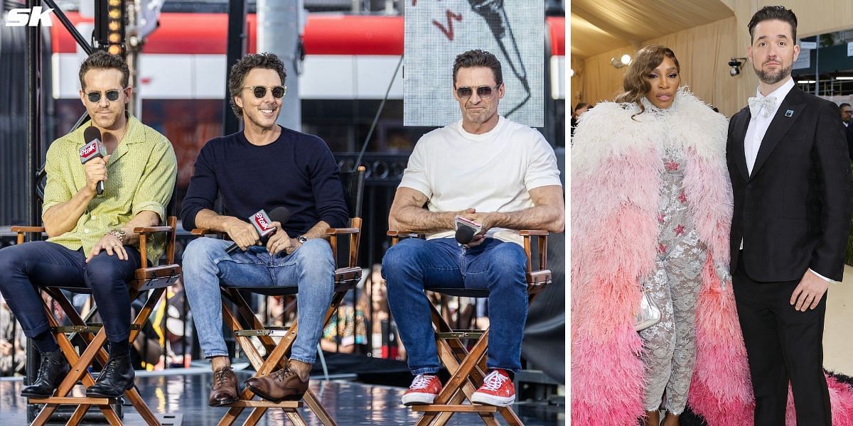 Ryan Reynolds, Hugh Jackman and director Shawn Levy (L), Serena Williams and Alexis Ohanian (Images: Getty)