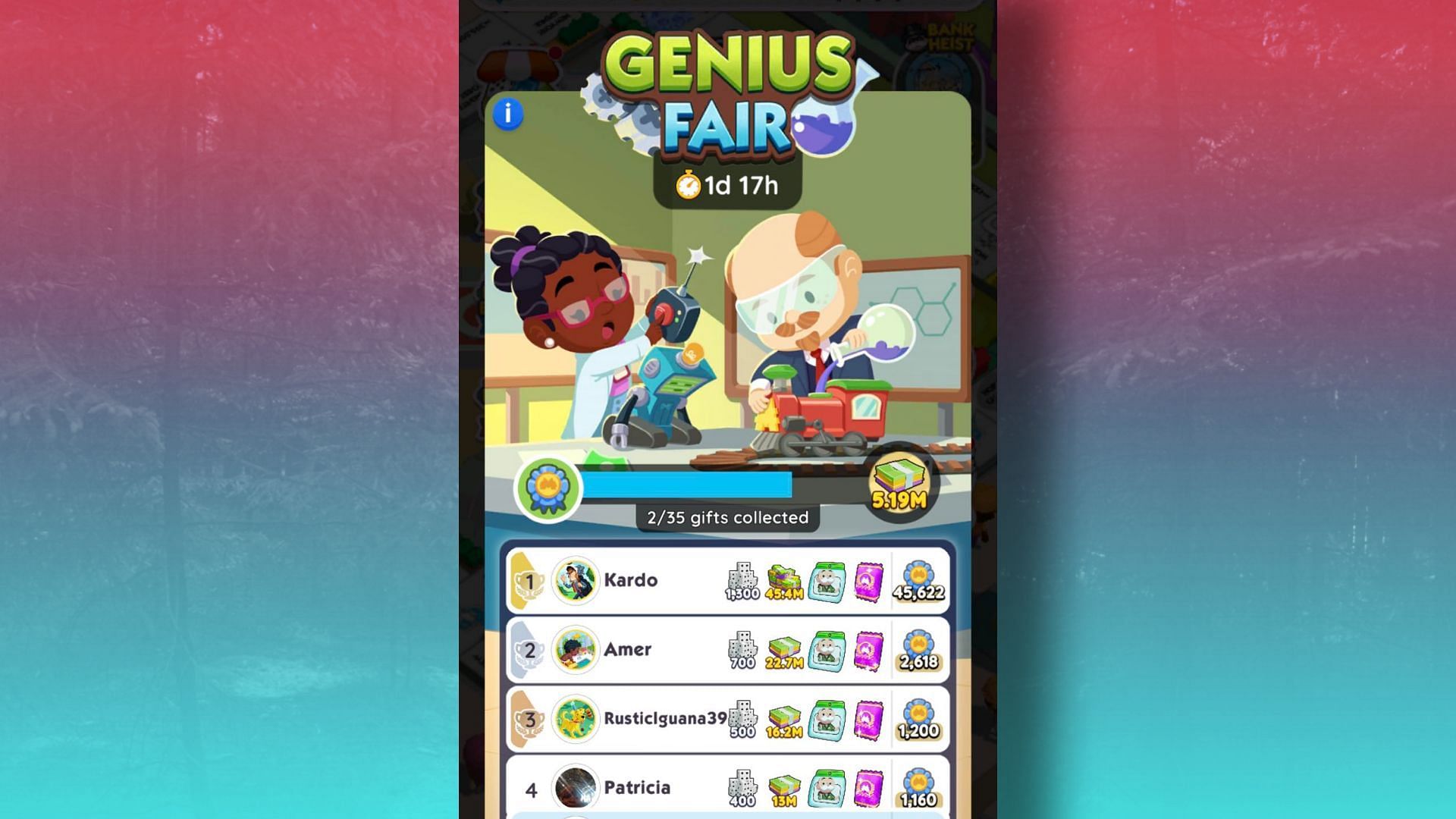 Monopoly Go Genius Fair leaderboard rewards (Image via Scopely)