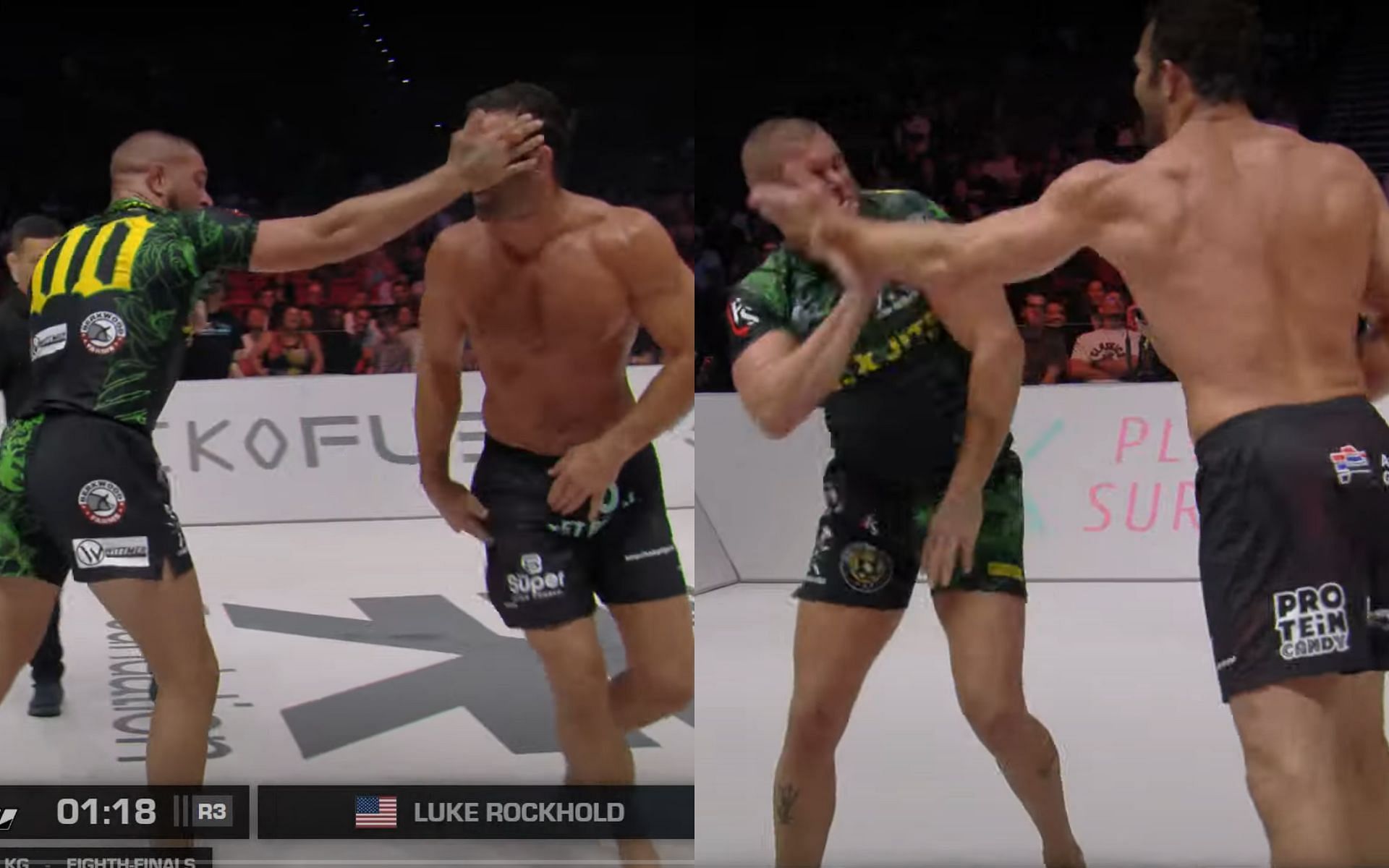 Luke Rockhold (middle left) and (far right) gets into brief slapping contest with Pat Downey (far left) and (middle right) at the Craig Jones Invitational [Images courtesy: @bteamjiujitsu on YouTube]